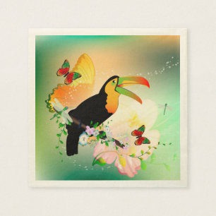 Serviette En Papier Fleurs avec le toucan