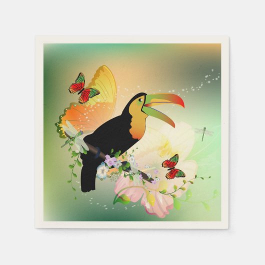 Serviette En Papier Fleurs avec toucan (Devant)