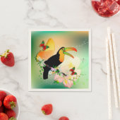 Serviette En Papier Fleurs avec toucan (En situation)