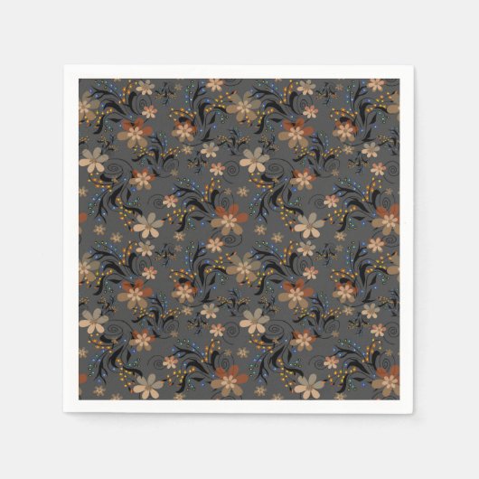 Serviette En Papier Fleurs beiges abstraites sans couture gris backgro (Devant)