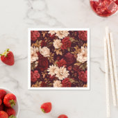 Serviette En Papier Fleurs beiges bordeaux bohème (En situation)