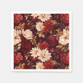 Serviette En Papier Fleurs beiges bordeaux bohème (Devant)