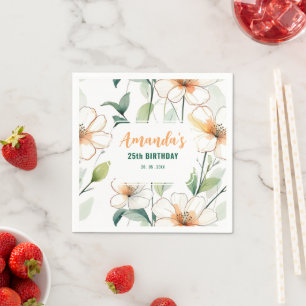Serviette En Papier Fleurs Blanches Aériennes Motif de Verdure Florais