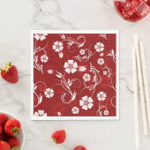 Serviette En Papier Fleurs blanches Arrière - plan rouge (En situation)