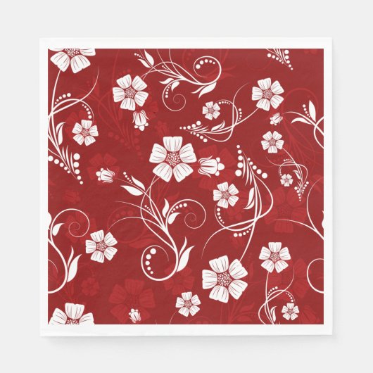 Serviette En Papier Fleurs blanches Arrière - plan rouge (Devant)
