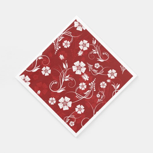 Serviette En Papier Fleurs blanches Arrière - plan rouge (Coin)