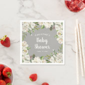 Serviette En Papier Fleurs blanches Baby shower gris neutre (En situation)