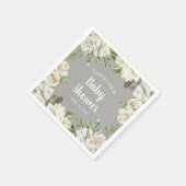 Serviette En Papier Fleurs blanches Baby shower gris neutre (Coin)