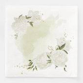 Serviette En Papier Fleurs blanches boho feuilles vertes botanique (Devant)