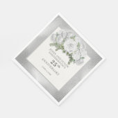 Serviette En Papier Fleurs blanches d'argent 25e anniversaire Mariage (Coin)