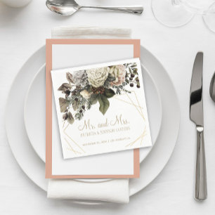 Serviette En Papier Fleurs blanches d'hiver M. et Mme mariage de scrip