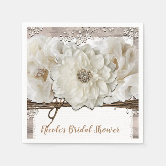Serviette En Papier Fleurs blanches et Fête des mariées de verre rusti (Devant)