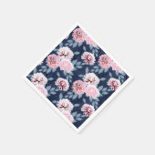 Serviette En Papier Fleurs blanches et roses sur bleu foncé. (Coin)