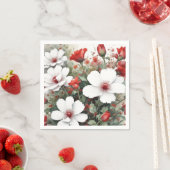 Serviette En Papier Fleurs blanches et rouges Elégante aquarelle (En situation)