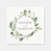 Serviette En Papier Fleurs blanches et verdure Mariage personnalisé (Devant)