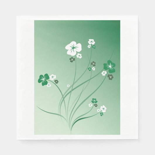 Serviette En Papier Fleurs Blanches Et Vertes (Devant)