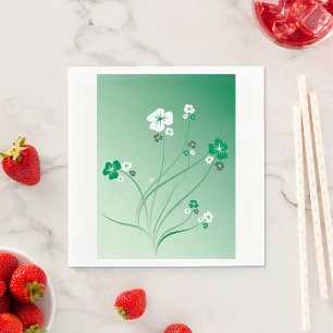 Serviette En Papier Fleurs Blanches Et Vertes