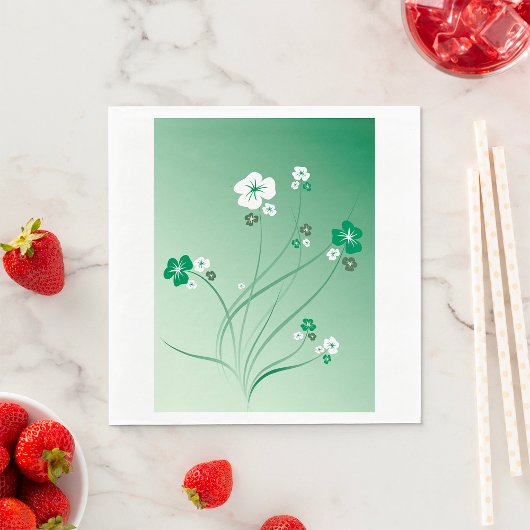 Serviette En Papier Fleurs Blanches Et Vertes
