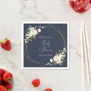 Serviette En Papier Fleurs blanches, Fleurs de crème, Boho, Baby showe