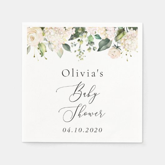 Serviette En Papier Fleurs blanches, Fleurs de crème, Boho, Baby showe (Devant)