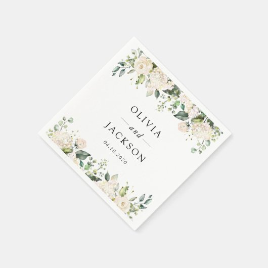 Serviette En Papier Fleurs blanches, Fleurs de crème, Verdure, Mariage (Coin)