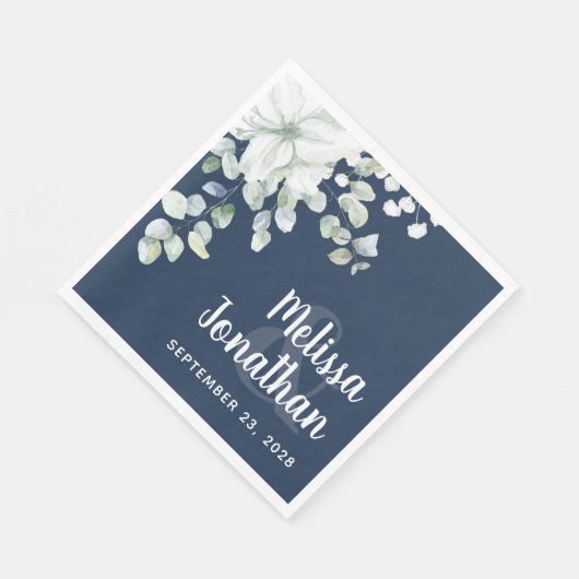 Serviette En Papier Fleurs blanches florales aquarelle romantique mari (Coin)