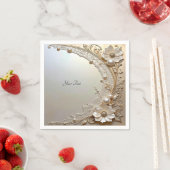 Serviette En Papier Fleurs Blanches Modernes Perles (En situation)