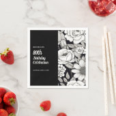 Serviette En Papier Fleurs blanches noires 80e anniversaire (En situation)