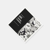 Serviette En Papier Fleurs blanches noires 80e anniversaire (Coin)