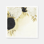 Serviette En Papier fleurs blanches noires or feuille mariage (Devant)
