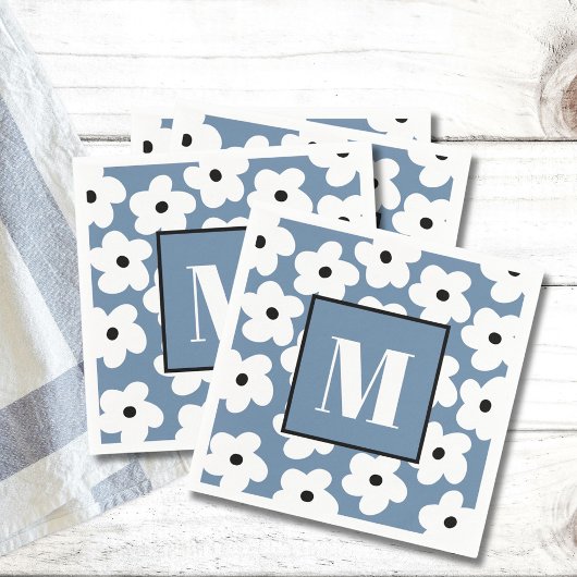 Serviette En Papier Fleurs blanches rétro Monogramme initial personnal
