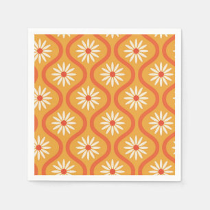 Serviette En Papier Fleurs blanches rétro sur ogee orange du milieu du