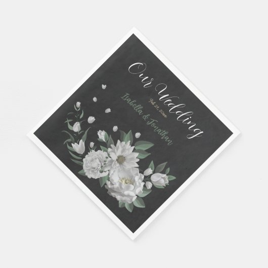 Serviette En Papier fleurs blanches romantiques & feuilles verts (Coin)
