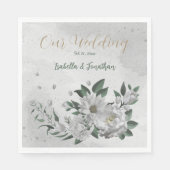 Serviette En Papier fleurs blanches romantiques & feuilles verts (Devant)