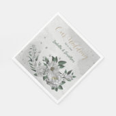 Serviette En Papier fleurs blanches romantiques & feuilles verts (Coin)
