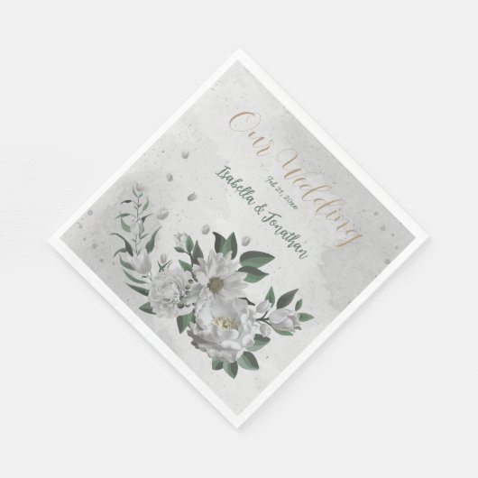 Serviette En Papier fleurs blanches romantiques & feuilles verts (Coin)