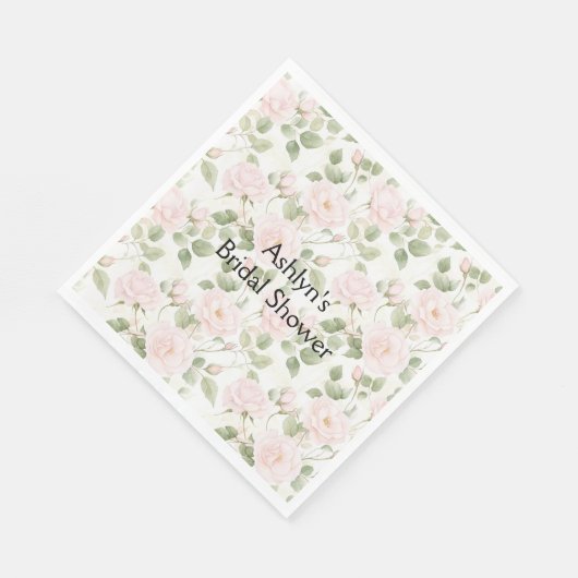 Serviette En Papier Fleurs Blanches Rose Blush Shower de Mariage (Coin)