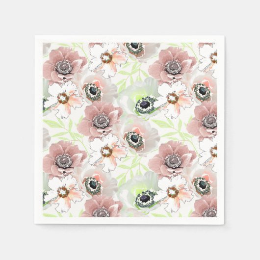 Serviette En Papier Fleurs blanches, roses. (Devant)