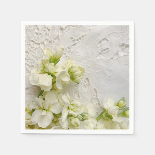 Serviette En Papier Fleurs blanches sur dentelle ancienne (Devant)