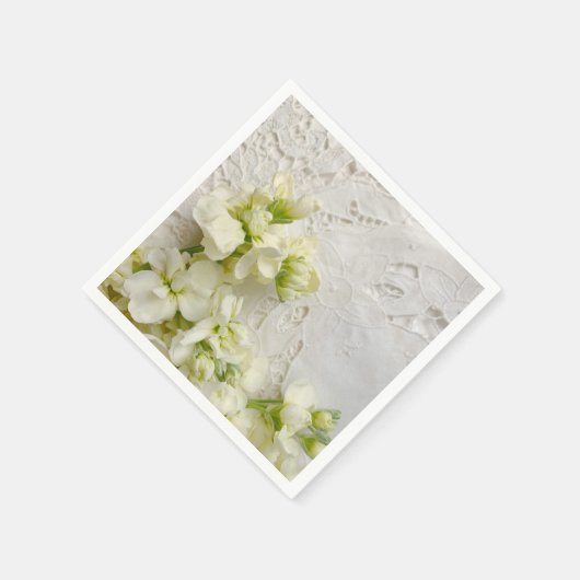 Serviette En Papier Fleurs blanches sur dentelle ancienne (Coin)