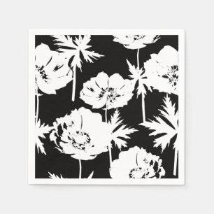 Serviette En Papier Fleurs blanches sur fond noir.