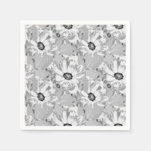 Serviette En Papier Fleurs blanches sur gris clair.
