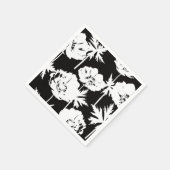 Serviette En Papier Fleurs blanches sur noir. (Coin)