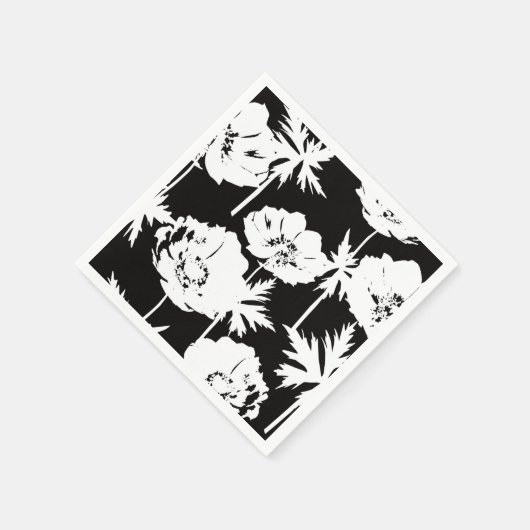 Serviette En Papier Fleurs blanches sur noir. (Coin)