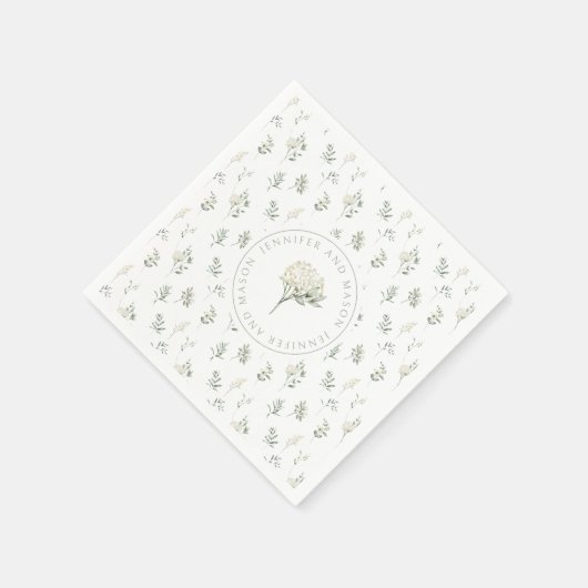 Serviette En Papier Fleurs blanches vertes fleurs mariages serviettes (Coin)