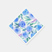 Serviette En Papier Fleurs bleu aquarelle. Modèle floral d'anniversair (Coin)