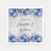 Serviette En Papier Fleurs bleu argent mariage (Devant)