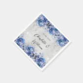 Serviette En Papier Fleurs bleu argent mariage (Coin)