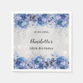 Serviette En Papier Fleurs bleu argenté (Devant)