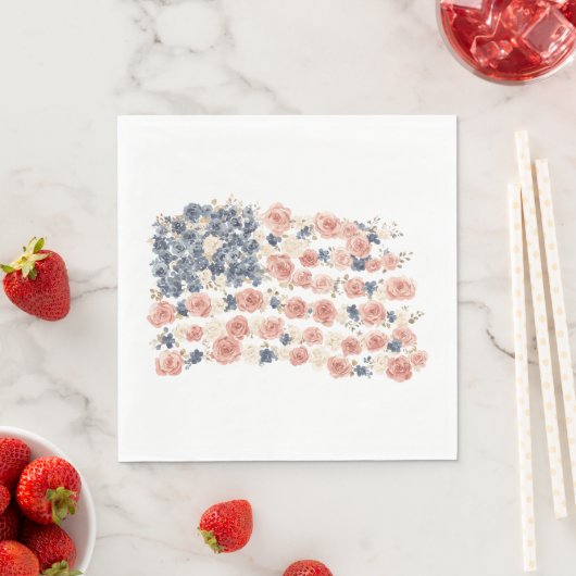 Serviette En Papier Fleurs Bleu Blanc Rouge (En situation)